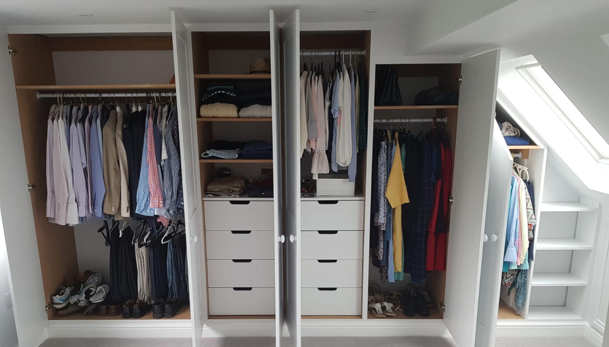 Bedroom storage with open doors